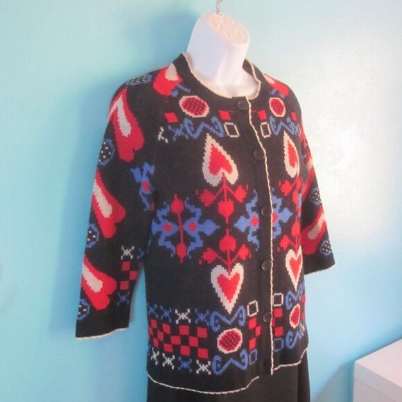 Anna Sui x James Coviello Womens Size S Button Front Heart Cardigan Wool Blend